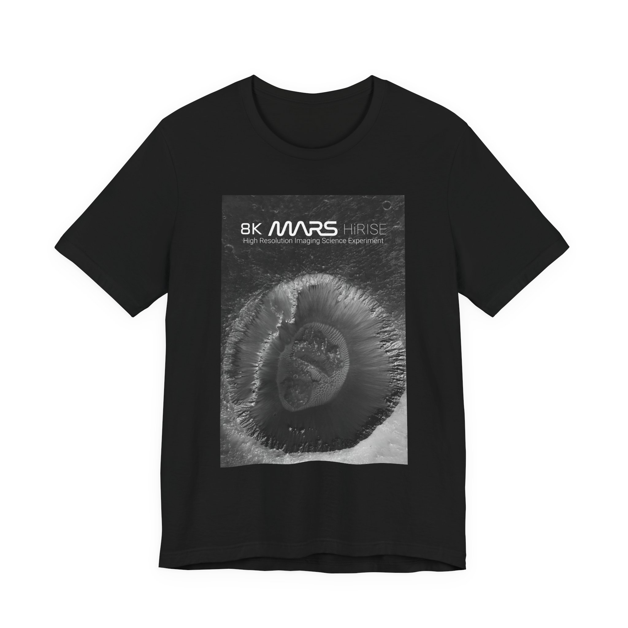 8K MARS HiRISE ¦ Meridiani Planum Crater ¦ Bella & Canvas Short Sleeve T-Shirt ¦ Black