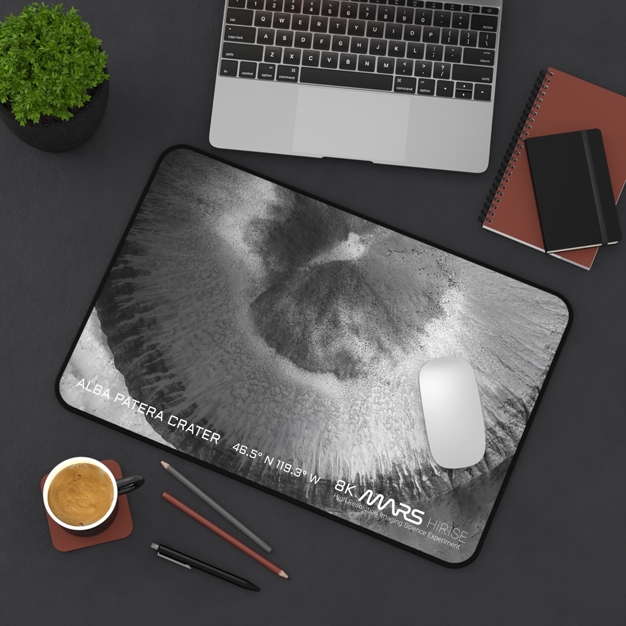 Alba Patera Crater Desk Mat / 8K Mars HiRise Satellite Image / NASA Mars Mission